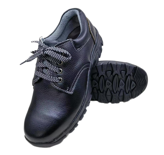 Black leather anti-squashy safety shoes