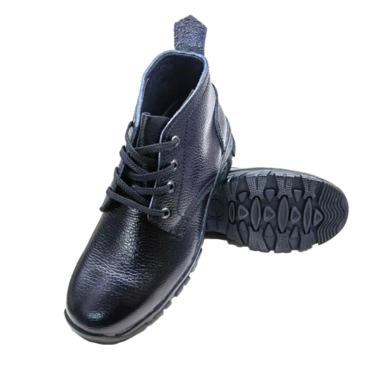 Black leather anti-squashy  middle-upper safety shoes